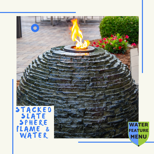 Stacked Slate Sphere Flame Water - Garden Water Feature